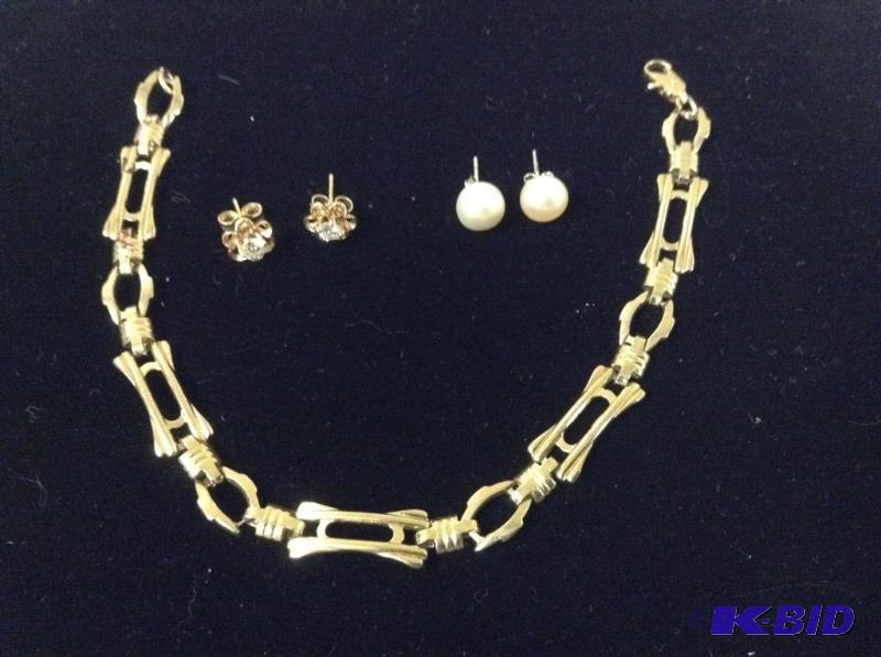 Two Pair Gold Earrings and Bracelet