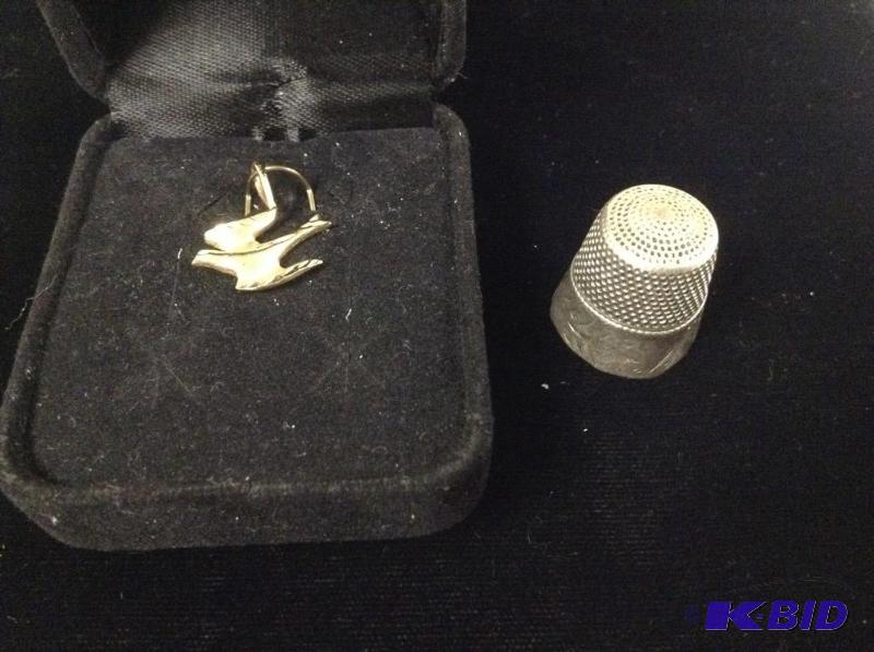 14K Gold Bird Pendant & Sterling Thimble