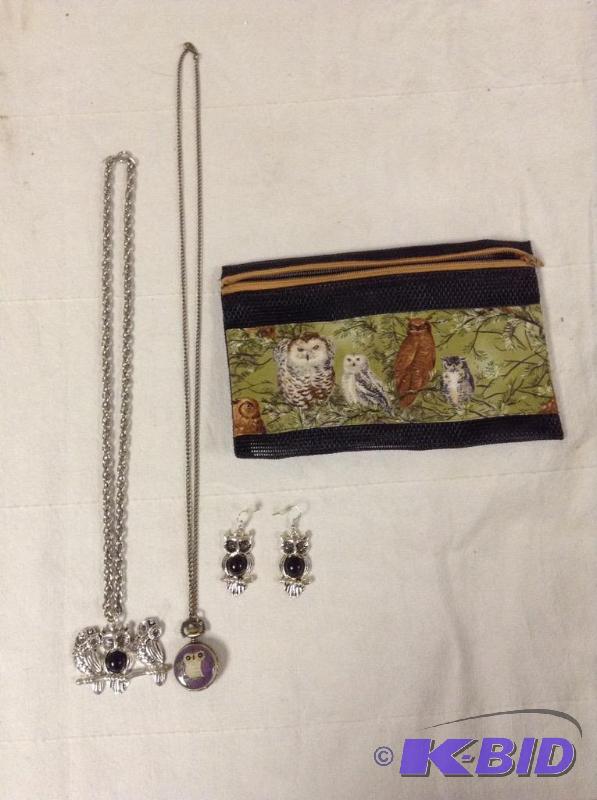 Owl Necklaces, Earrings and Bag