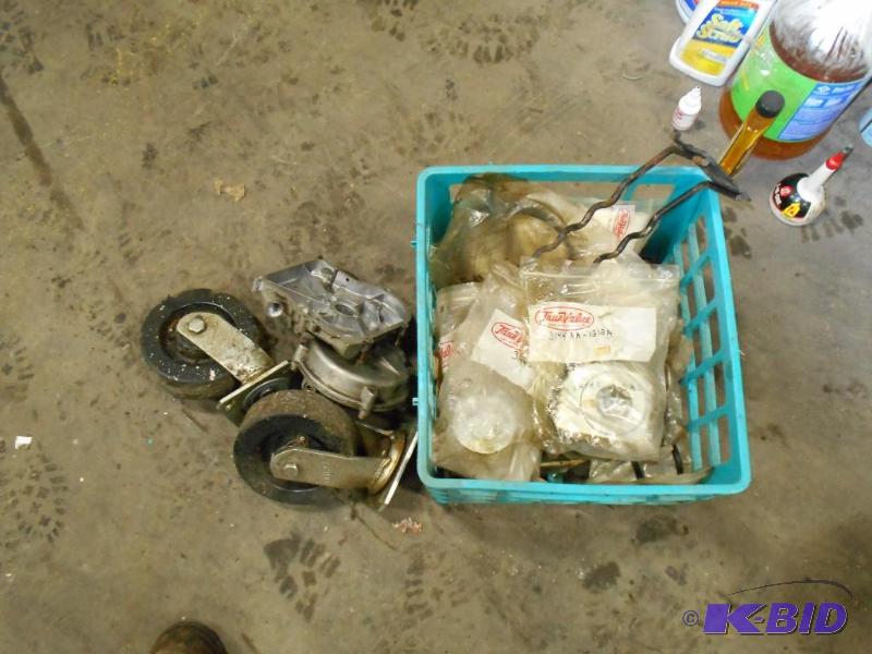 lot 80 image: Crate of True Value Filters, 6 Caster Wheels.