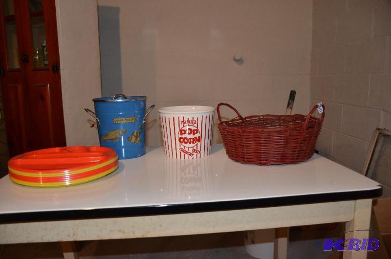 lot 119 image: Plastic picnic plates, metal fishing ice buck...