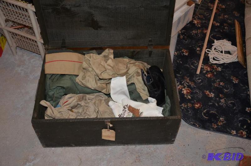 lot 120 image: Army War Trunk filled with military items see...