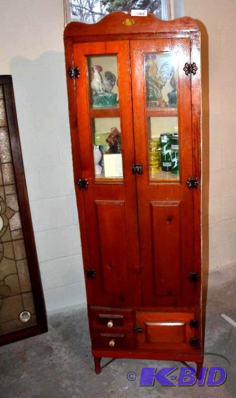 lot 121 image: Antique Farmhouse free standing pie cabinet, ...