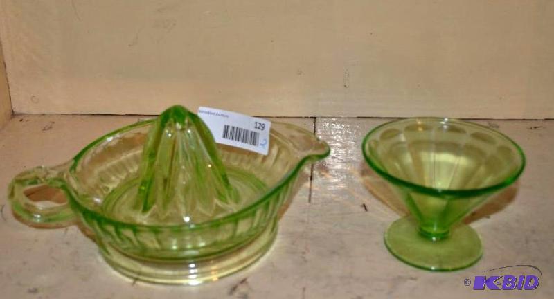 lot 129 image: Depression Vaseline type glass juicer 8.5&quo...