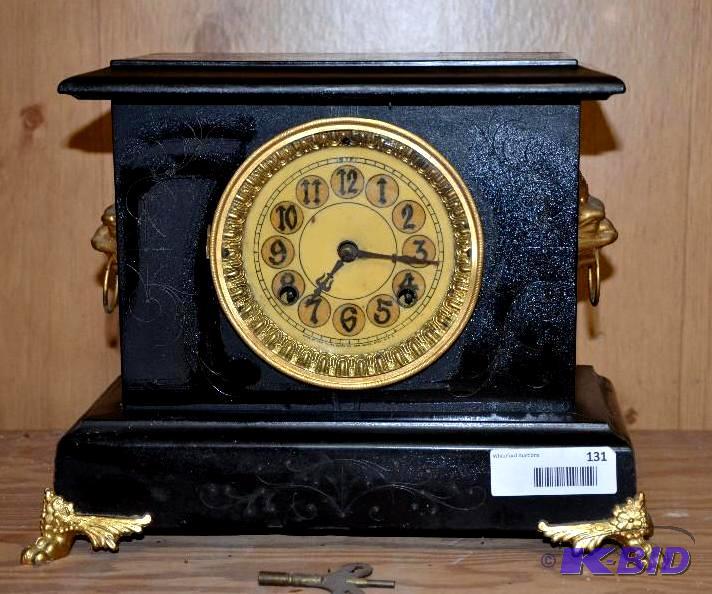 lot 131 image: Olarendon clock by New Haven Clock Co 11x13x7...