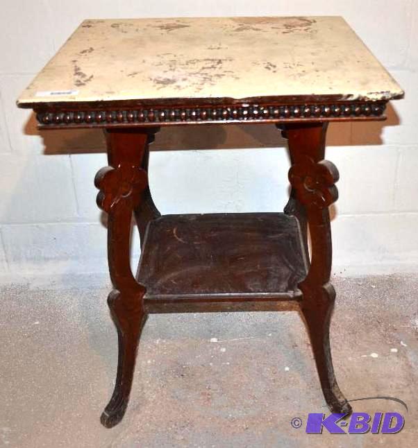 lot 143 image: Antique 2 tiered table 24x24x28"...
