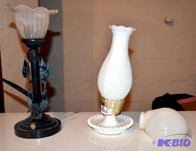 lot 145 image: Hobnail lantern lamp. antique light cover fro...