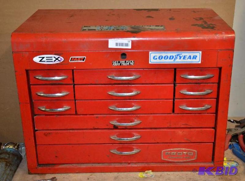 lot 19 image: Red Proto tool box, tools included, Snap On &...