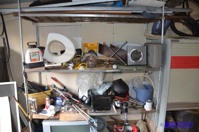 lot 28 image: Metal shelf with contents ,  metal shelf...