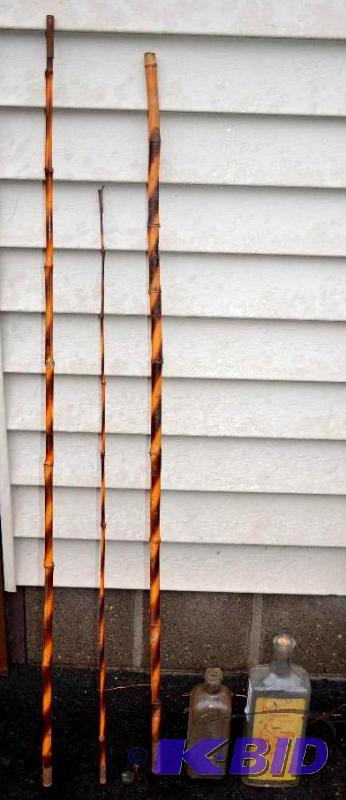 lot 57 image: Antique 12 three piece Cane Fishing pole and...