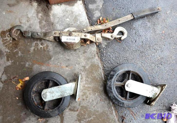 lot 59 image: Come-along & 2 casters...