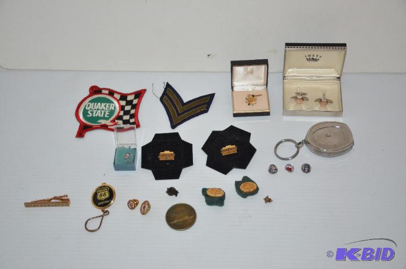 lot 78 image: Military patches, Quaker State, Embers pins, ...