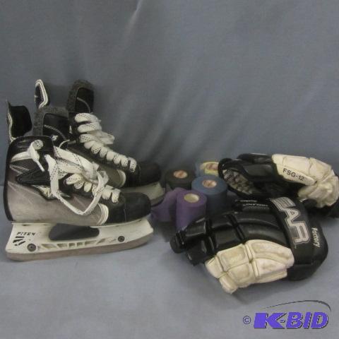 lot 87 image: Hockey Skates, Gloves, Wrap
