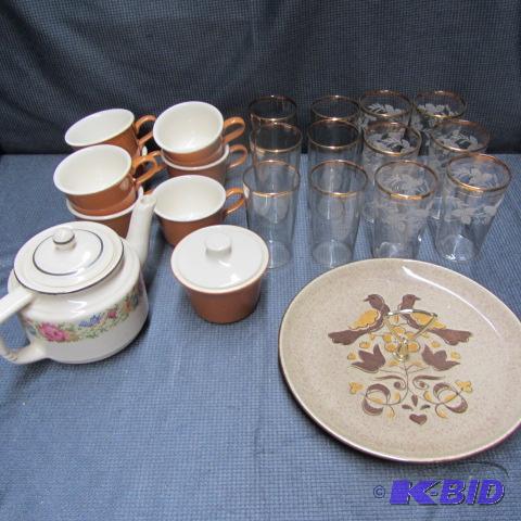 Teapot, Cookie Tray, Cups, Glasses