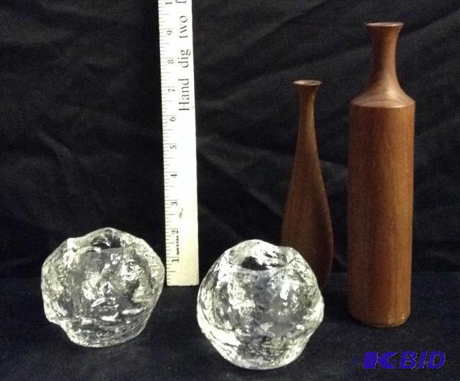 lot 13 image: Candle Holders and Wooden Vases