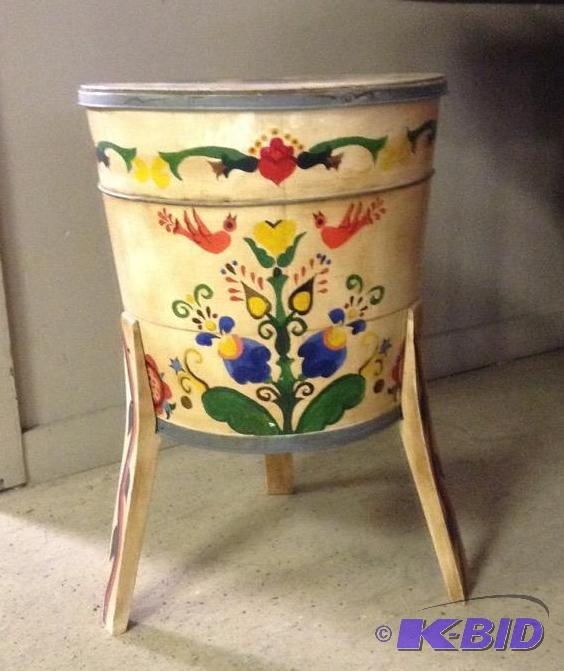 lot 16 image: Large Vintage Rosemaled Butter Bucket