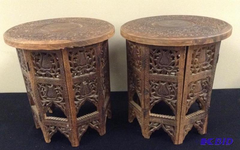 lot 41 image: Carved Wood TablesStools