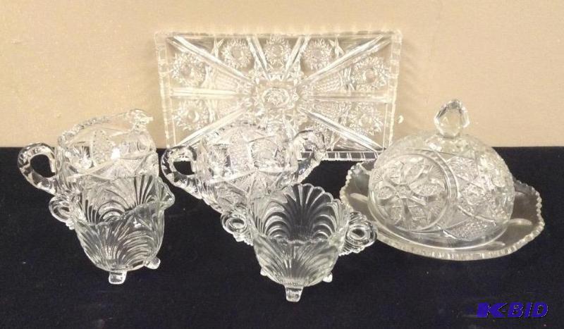 lot 43 image: Pressed Glass Serving Pieces
