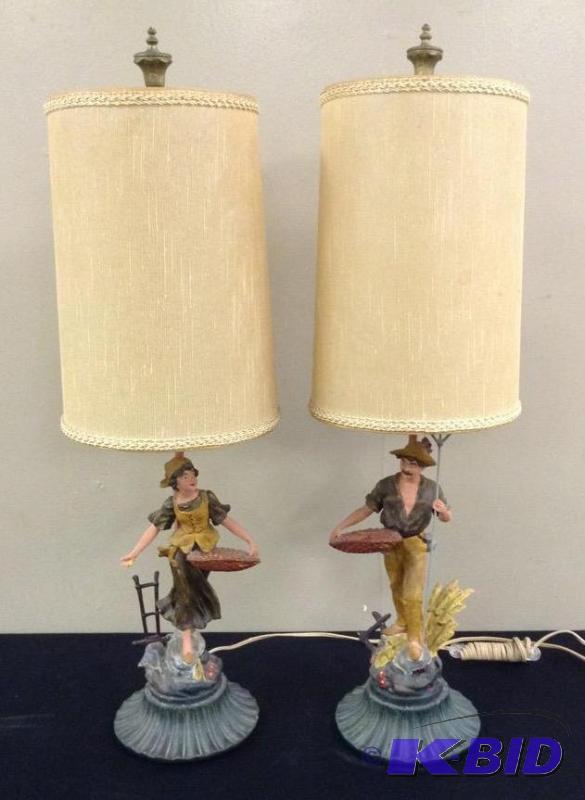 lot 54 image: Pair Vintage Man & Women Lamps
