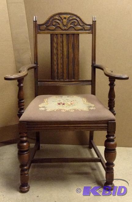 lot 6 image: Nice Wooden Arm Chair with Needlepoint Seat
