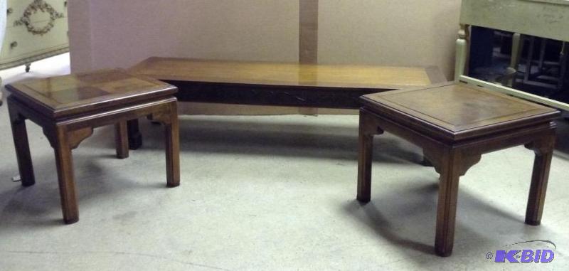 lot 9 image: Long Coffee Table and Two Ethan Allen Side Tables