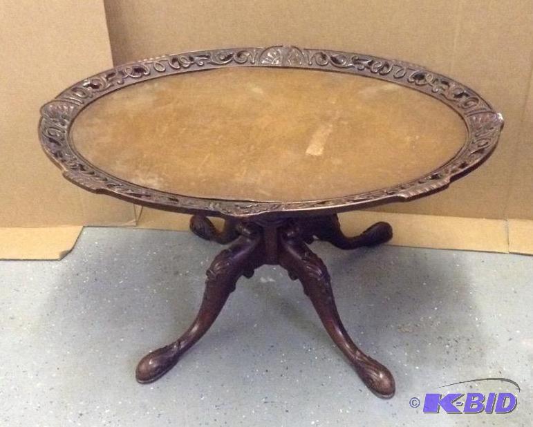 lot 13 image: Vintage Carved Mahogany & Leather Table