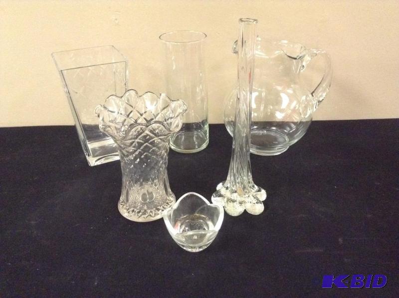 lot 39 image: Assorted Clear Glass Vases and More