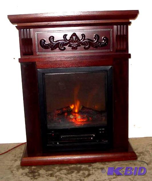 Petite Cherry Finish Carved Fireplace with In...