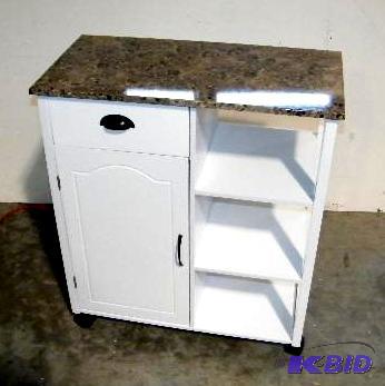 Faux Marble Top Kitchen Cart - White - Materi...