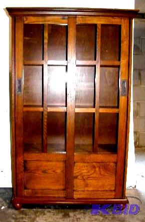 Dark Oak Finish Sliding Glass Door Media Stor...