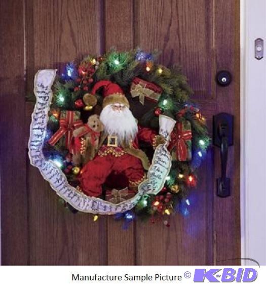 lot 102 image: Lighted Santa Wreath -&nbspSantas making a ...