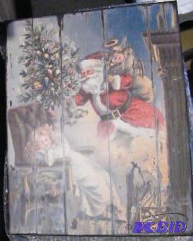 lot 106 image: Vintage Look Hand Painted Santa on Wood - 16&...