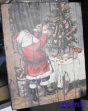 lot 107 image: Vintage Look Hand Painted Santa on Wood - 16&...