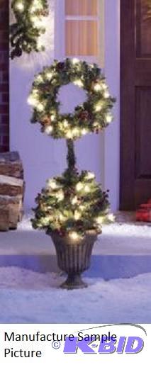 lot 124 image: Lighted Berries and Cones Topiary Tree - ...