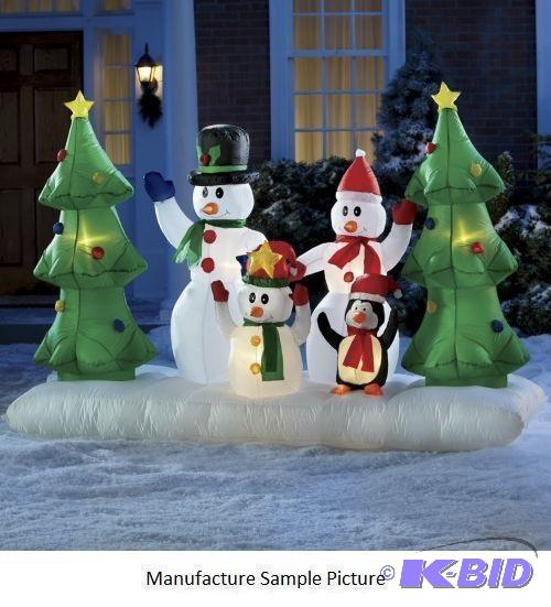 lot 136 image: Inflatable Snowman Family with Penguin - Enjo...