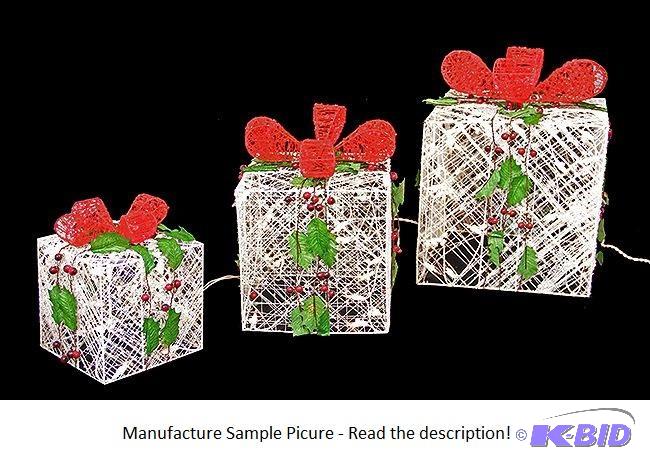 lot 137 image: 3-Piece Lighted Beaded Crystal Christmas Pres...