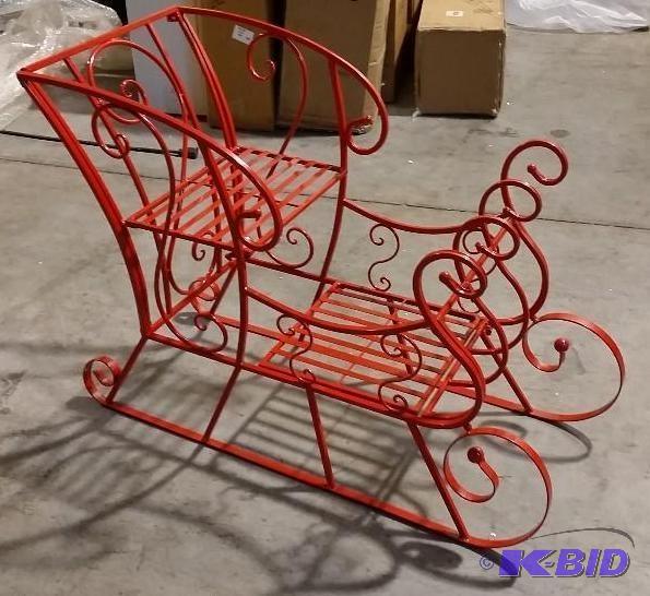 lot 42 image: Red Holiday Sleigh - Metal - 36" l x 24&...