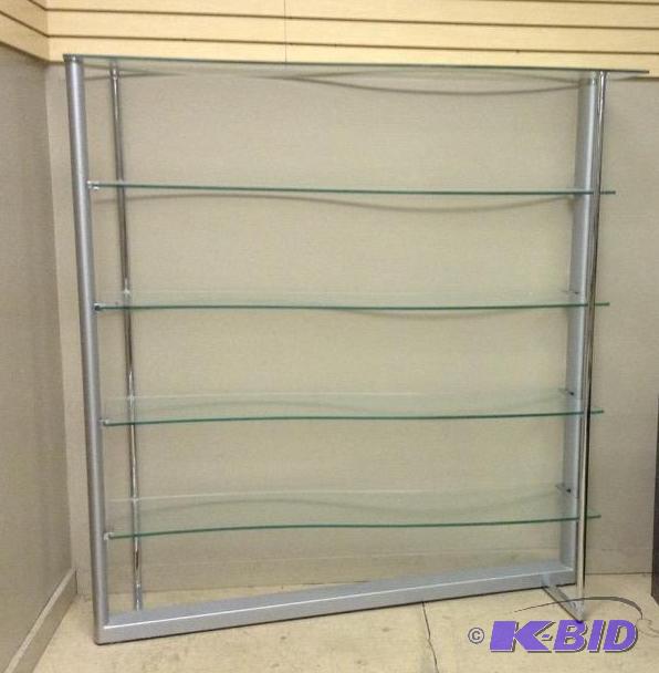 lot 1 image: Contemporary Silver Metal & Glass Shelving Unit