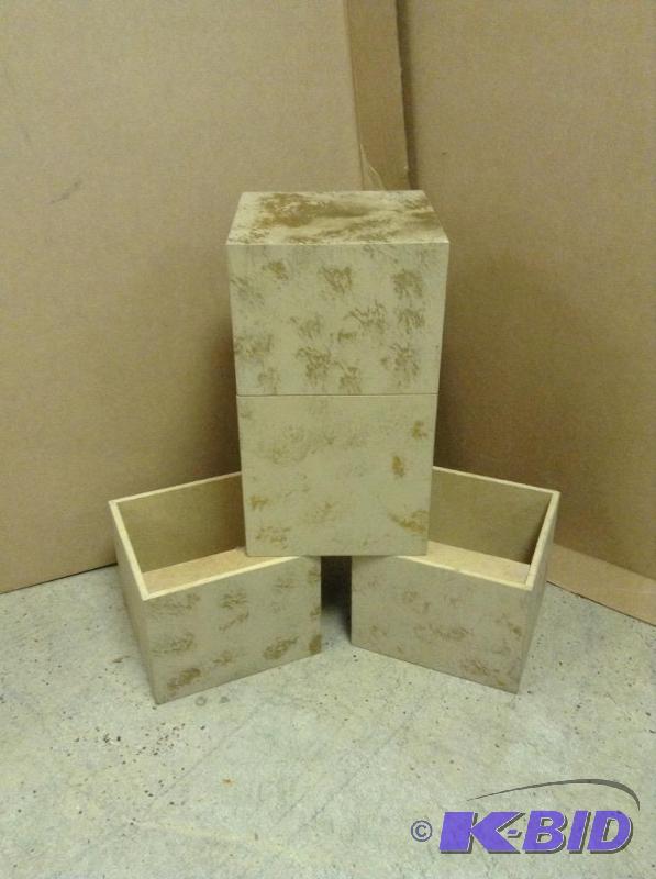 lot 112 image: 4 Tan & Gold Wood Boxes