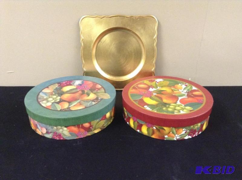 lot 136 image: Fruit Themed Boxes & Charger