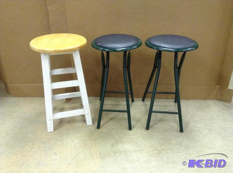 lot 161 image: Two Folding Metal Stools and Wooden Tools