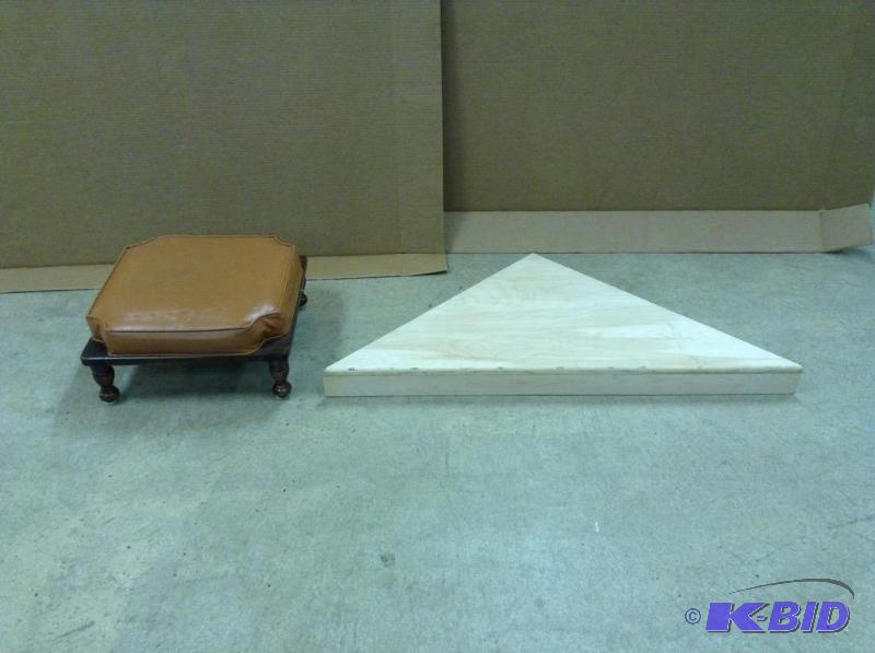 lot 167 image: Small Padded Footstool and Unfinished Corner Shelf