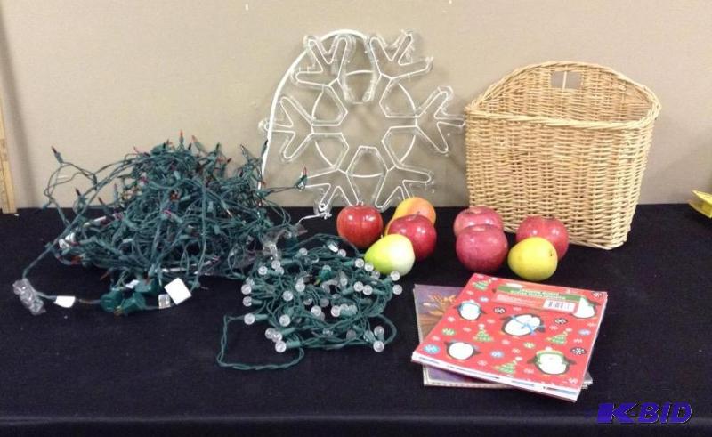 lot 175 image: Lights - Faux Fruit in Basket and New Gift Boxes