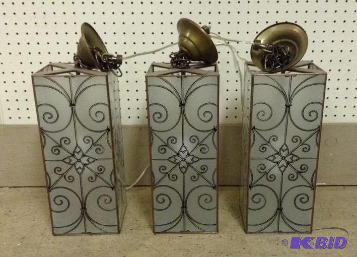 lot 20 image: 3 Glass Geometric Design Chandeliers