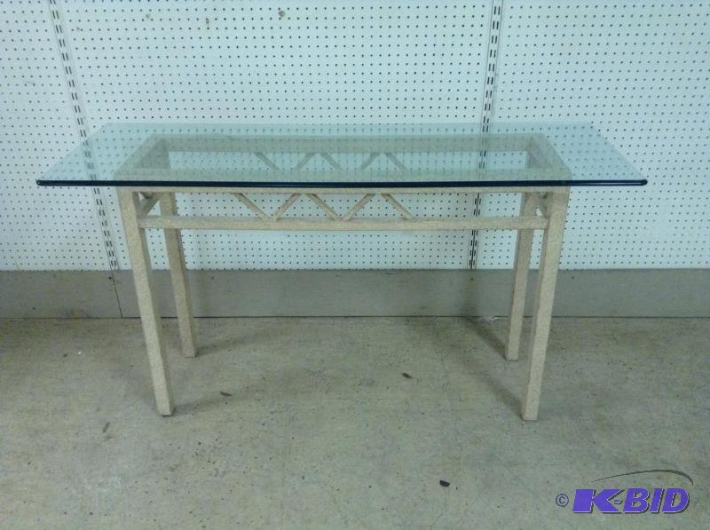 lot 4 image: Tan Metal & Glass Sofa Table