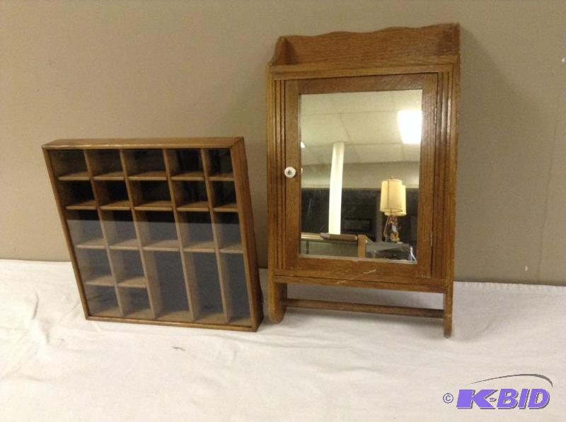 lot 58 image: Wood Medicine Cabinet & Shadow Box