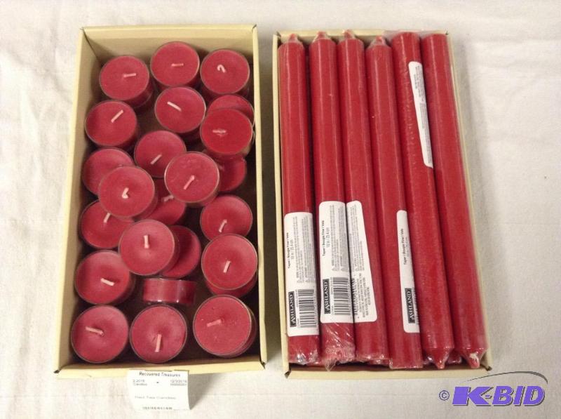 lot 61 image: Large Lot Red Taper & Tealight Candles