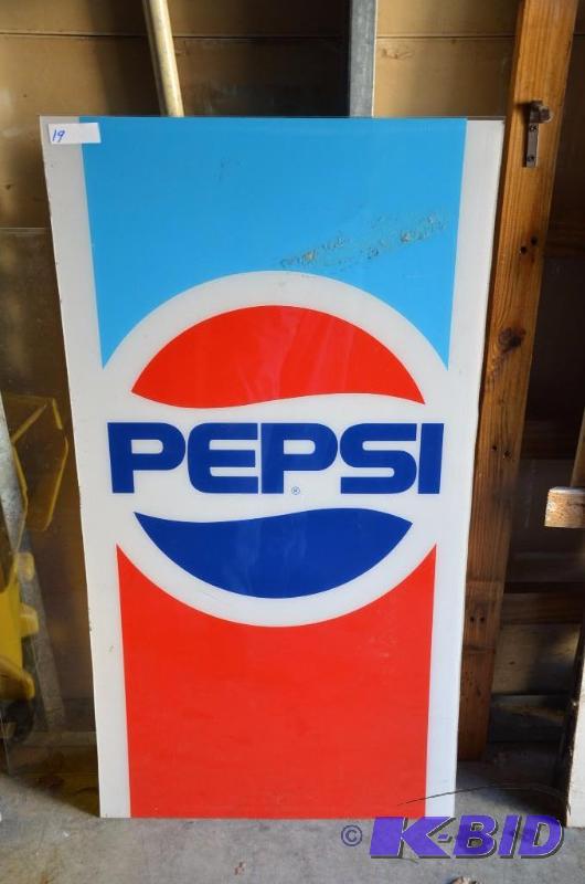 lot 19 image: Vintage Mini Pepsi Acrylic Store Sign 24x26...