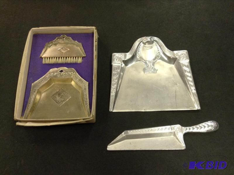 lot 36 image: Two Metal Silent Butler Crumb Trays and Sweeps