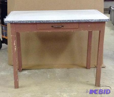 lot 50 image: Vintage Enamel Top Work Table with Drawer